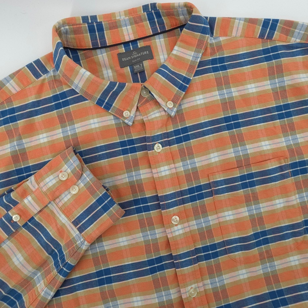 LL Bean Signature Flannel Shirt Mens XXL Tall Slim‎ Fit Plaid Oxford Button Down